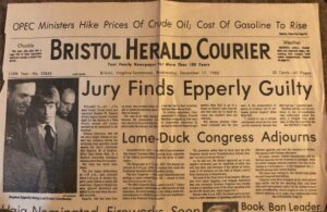 Banner story, “Jury finds Epperly guilty”