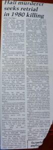 News article, “Hall murderer seeks retrial in 1980 killing