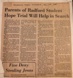 “Parents of Radford student hope trial will help in search”