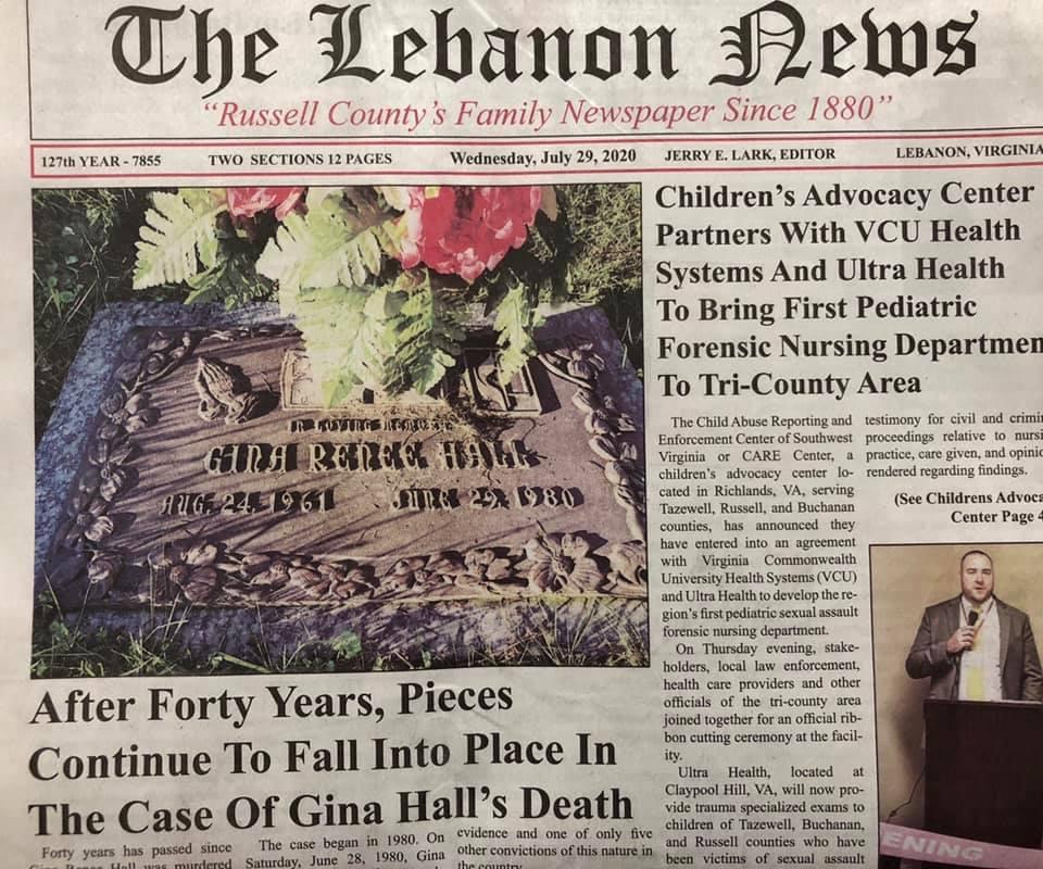 Lebanon News newspaper, banner story about Gina Hall